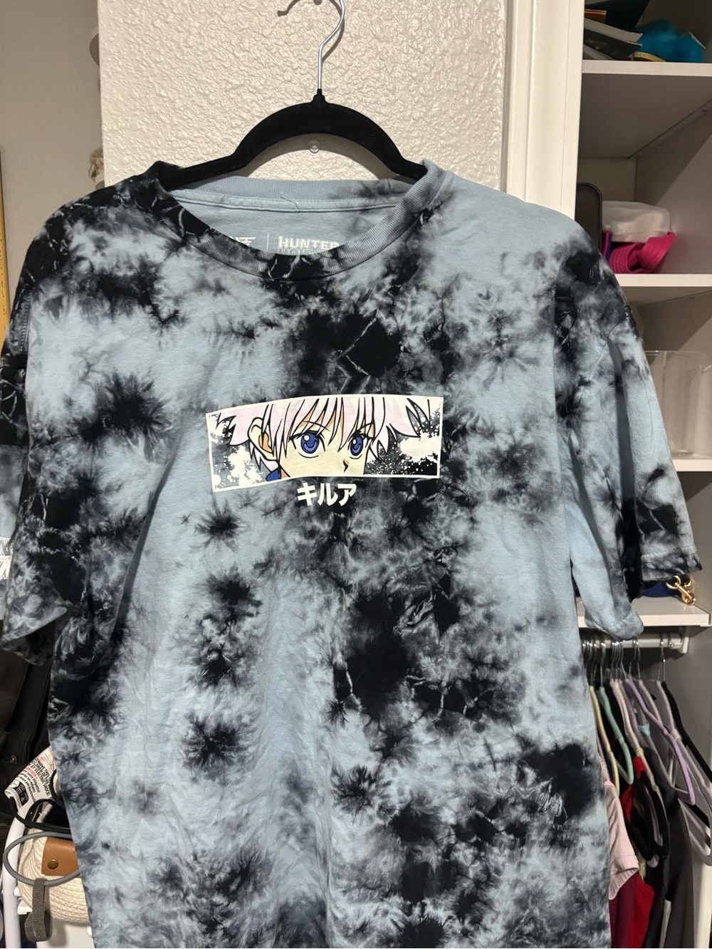 Hunter Kids Tie-Dye Anime Graphic Tee - Light Blue & Black